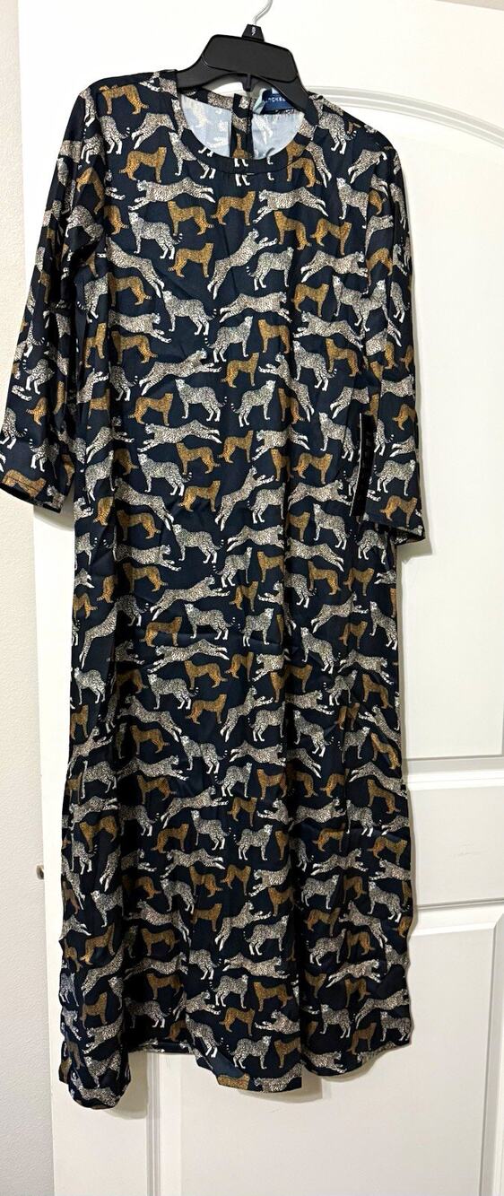 Tuckernuck XS Black Animal Print Maxi Dress V-Neck 3/4 Kimono Chiffon Lined